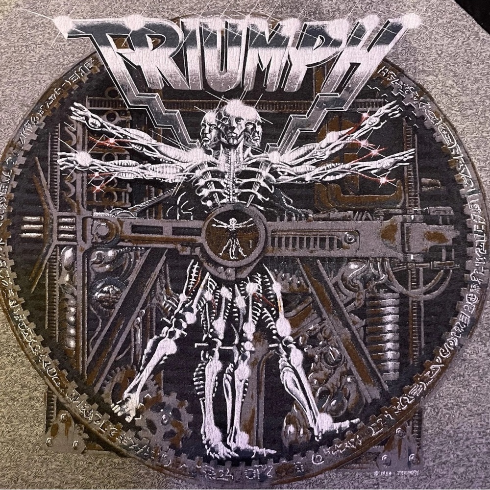 Triumph Black and Gray Short Sleeve Tee with Intricate Design